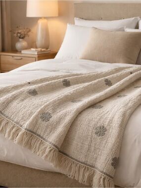 Luxury Portuguese Cotton Throw Blanket – Oversized 50” x 70” | NEW